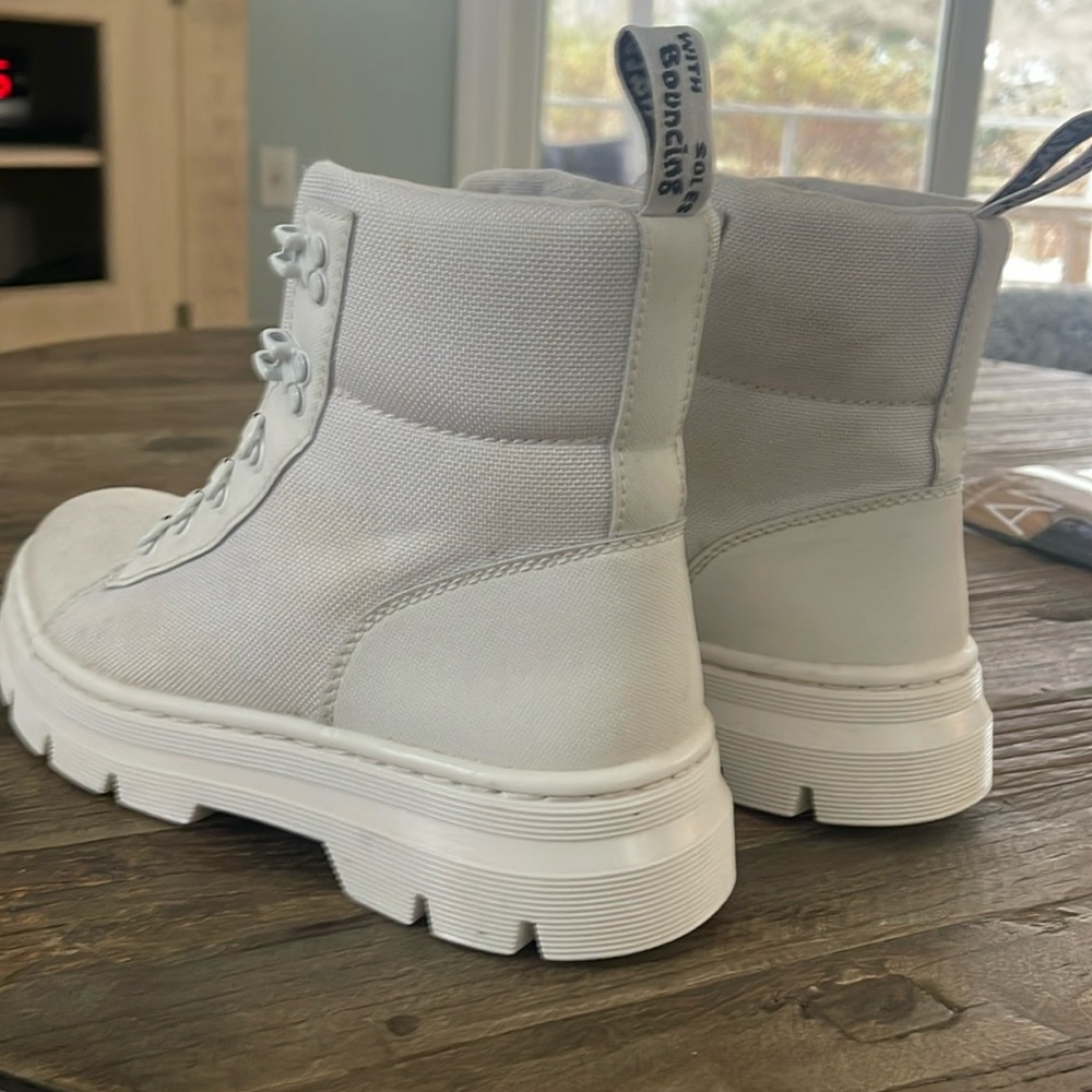 Dr. Martens White Canvas AirWair Combat Boots | Size 8
